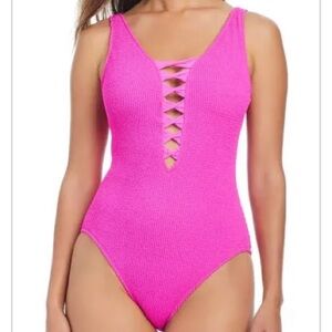 Bleau Rod Beattie Hot pink pucker up lace down one piece